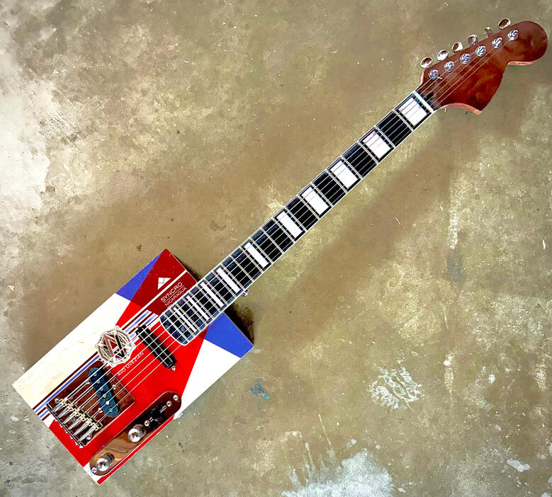 A photo of a Cigar Box Guitar created by Ray Riordan